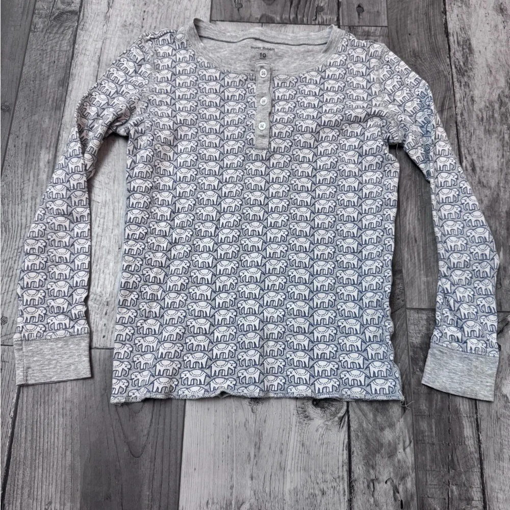 Roller Rabbit Kids Hathi Pajamas TOP ONLY Blue Elephant Gray 10